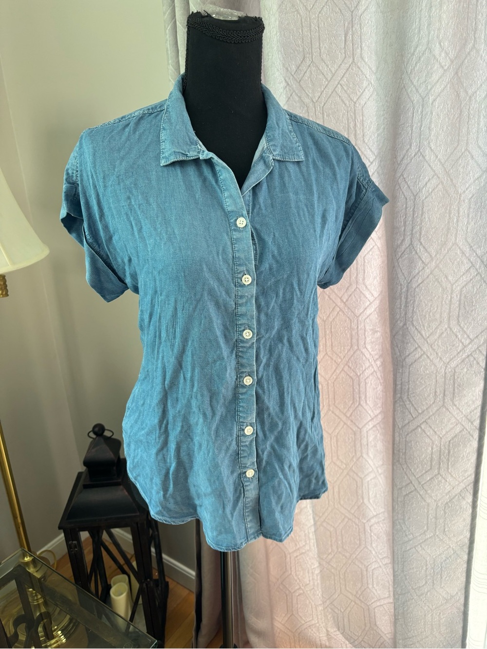 Relaxed Light Blue Denim Button-Down Shirt - Picture 2 of 10